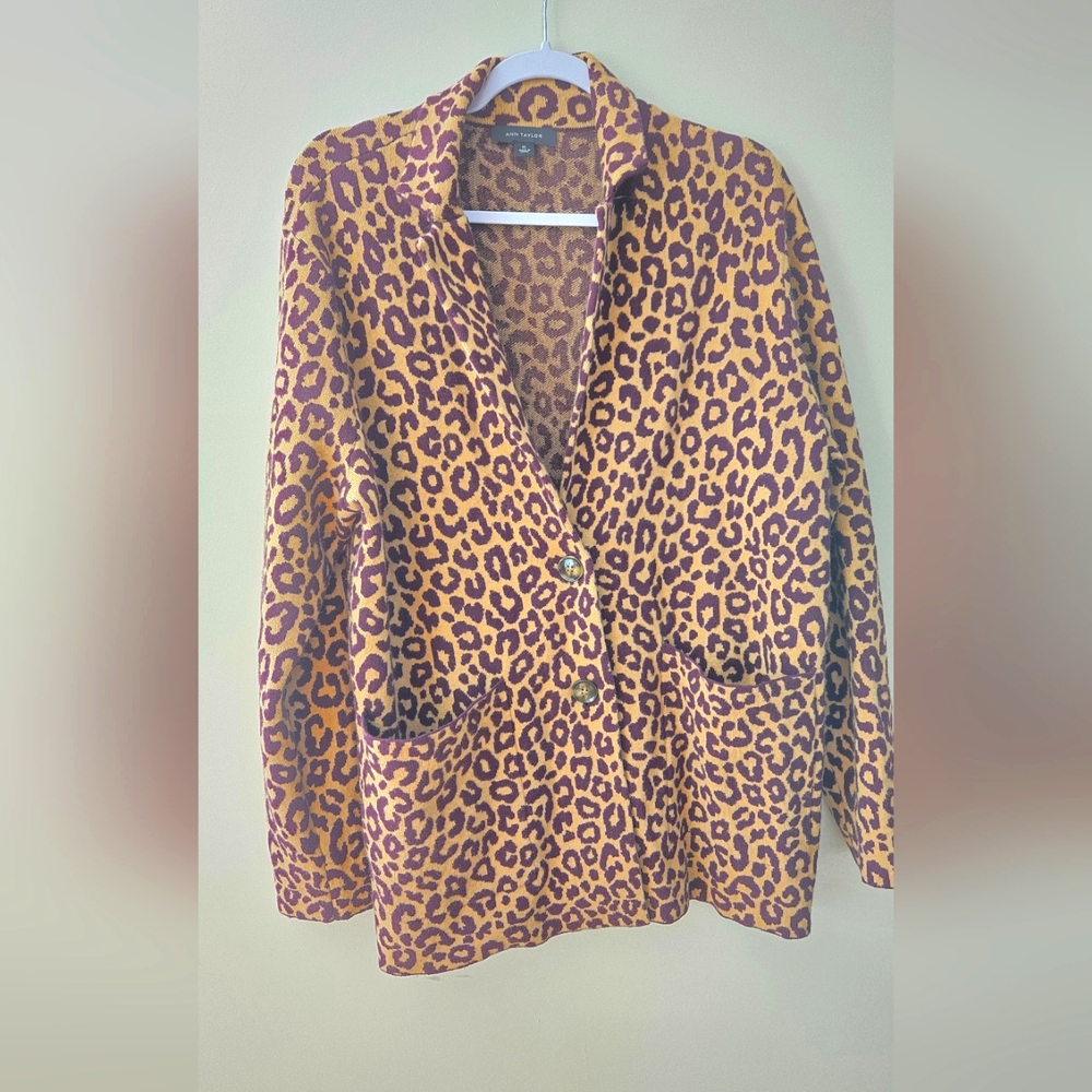 Ann Taylor blazer-style Leopard Print cardigan Size XL